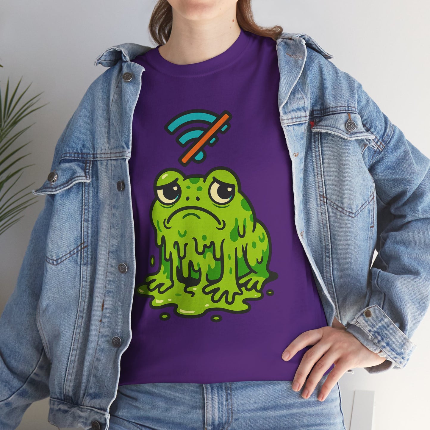 Melting Frog Meme T-Shirt, Funny No WiFi Tee, Internet Is Down Shirt, Cute Cartoon Frog Graphic, Gen Z Gift, Unisex Cotton Top