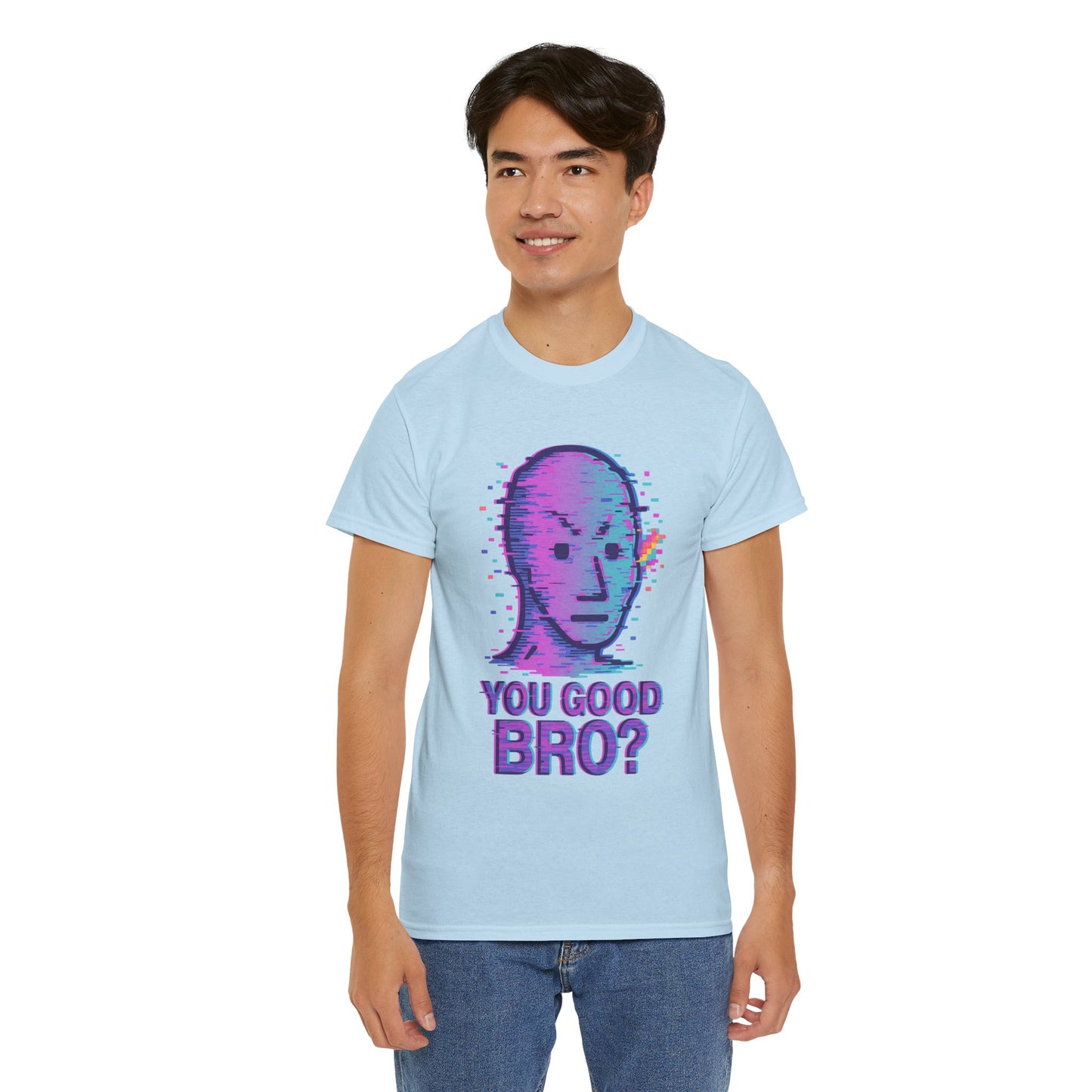 You Good Bro? Glitch Meme T-Shirt, Vaporwave NPC Shirt, Funny Unisex Graphic Tee, Digital Humor Gift, Gen Z Internet Culture Top