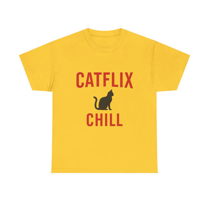 Catflix & Chill T-Shirt – Funny Cat Meme Shirt – Cozy Netflix Parody Tee – Unisex Cat Lover Gift