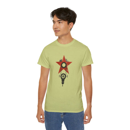 Red Star Mechanism Tee - Revolution T-Shirt, Steampunk Gear Shirt, Vintage Tech Art, Unisex Retro Design Tee