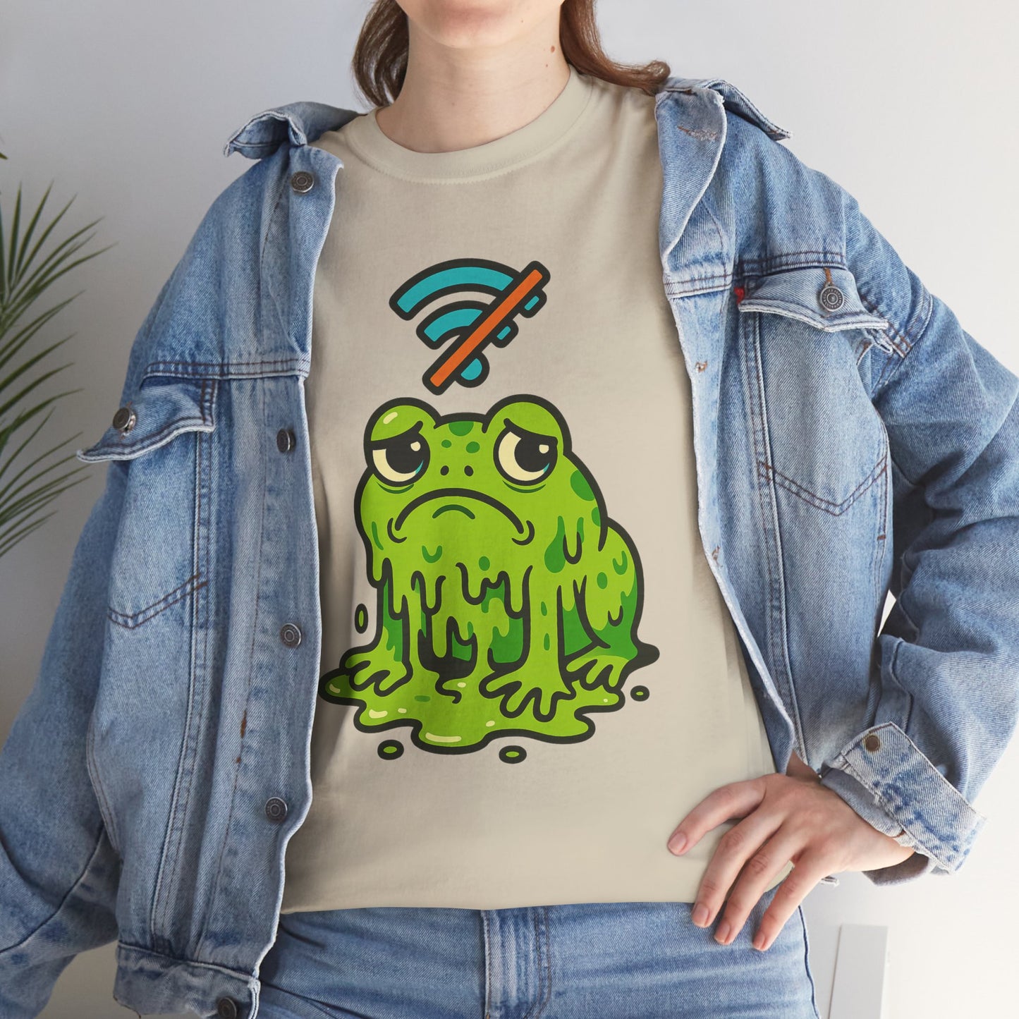 Melting Frog Meme T-Shirt, Funny No WiFi Tee, Internet Is Down Shirt, Cute Cartoon Frog Graphic, Gen Z Gift, Unisex Cotton Top