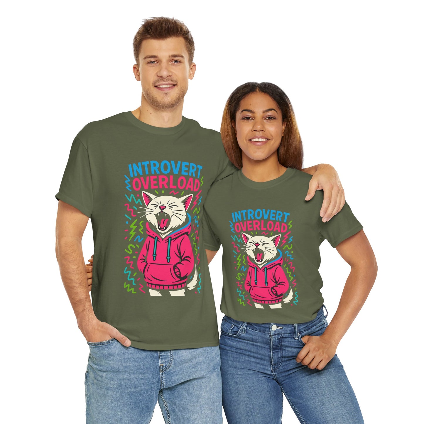 Introvert Overload Cat Shirt, Funny Hoodie Cat Tee, Social Anxiety Meme Shirt, Unisex Gift for Cat Lovers, Loud Crowd Humor Top