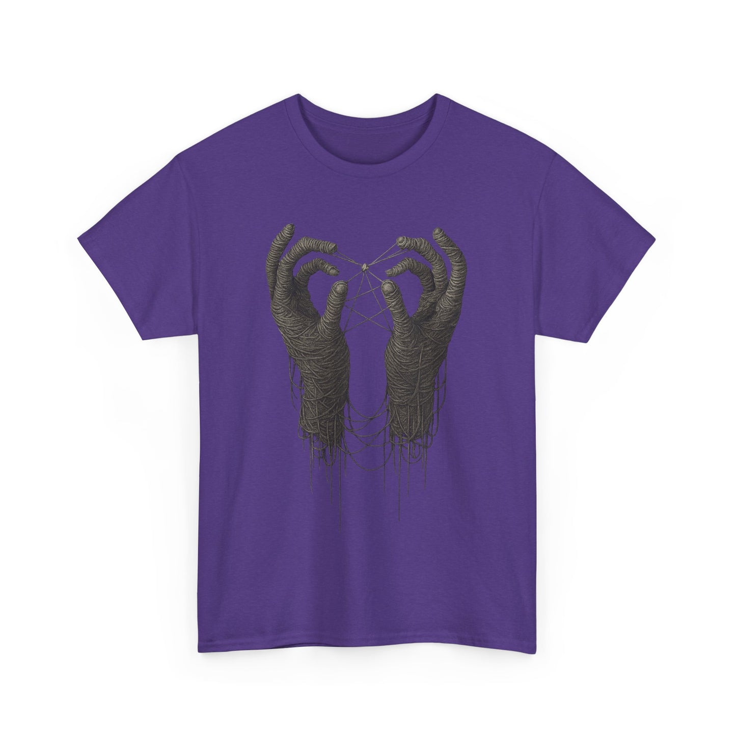 Mystic Thread Hands Unisex Heavy Cotton Tee, Dark Art Graphic T-Shirt, Witchy Aesthetic Shirt, Gothic Casual Wear, Unique Gift for Him or Her