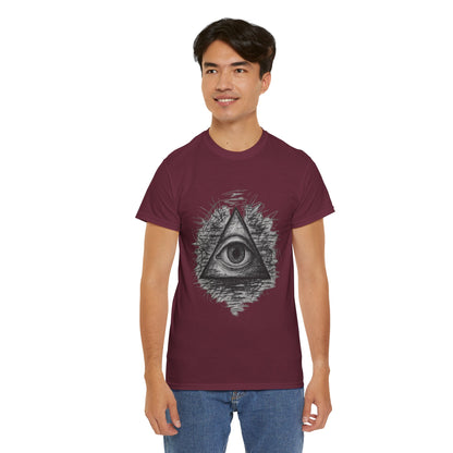 Mystic All-Seeing Eye Tee, Unisex Heavy Cotton Shirt, Occult Symbol T-Shirt, Grunge Style Gift, Esoteric Apparel