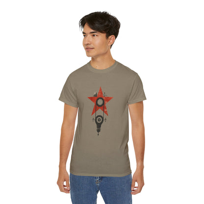 Red Star Mechanism Tee - Revolution T-Shirt, Steampunk Gear Shirt, Vintage Tech Art, Unisex Retro Design Tee