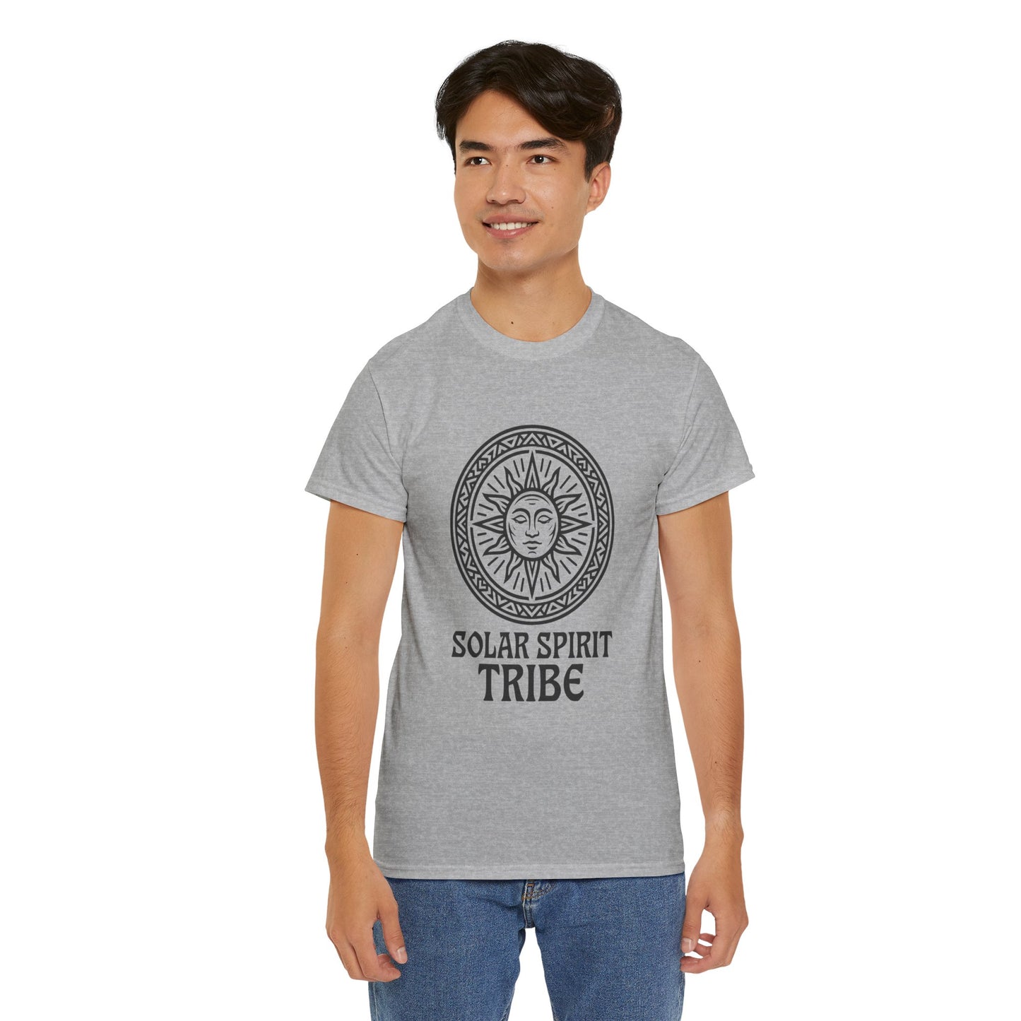 Solar Spirit Tribe Unisex T-Shirt, Sun Symbol Tee, Tribal Graphic Shirt, Boho Festival Top, Nature Lover Gift, Eco Spiritual Wear