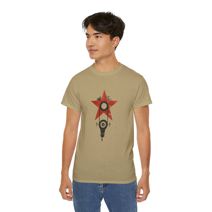 Red Star Mechanism Tee - Revolution T-Shirt, Steampunk Gear Shirt, Vintage Tech Art, Unisex Retro Design Tee