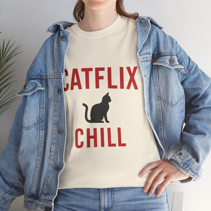 Catflix & Chill T-Shirt – Funny Cat Meme Shirt – Cozy Netflix Parody Tee – Unisex Cat Lover Gift
