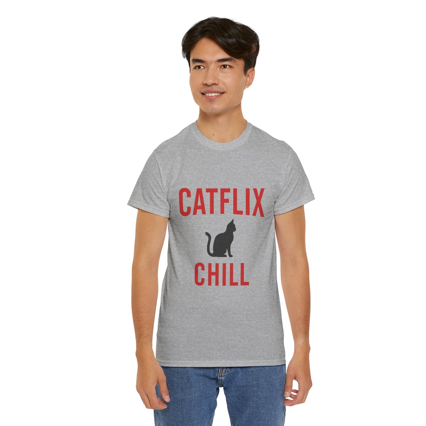 Catflix & Chill T-Shirt – Funny Cat Meme Shirt – Cozy Netflix Parody Tee – Unisex Cat Lover Gift