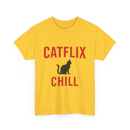 Catflix & Chill T-Shirt – Funny Cat Meme Shirt – Cozy Netflix Parody Tee – Unisex Cat Lover Gift