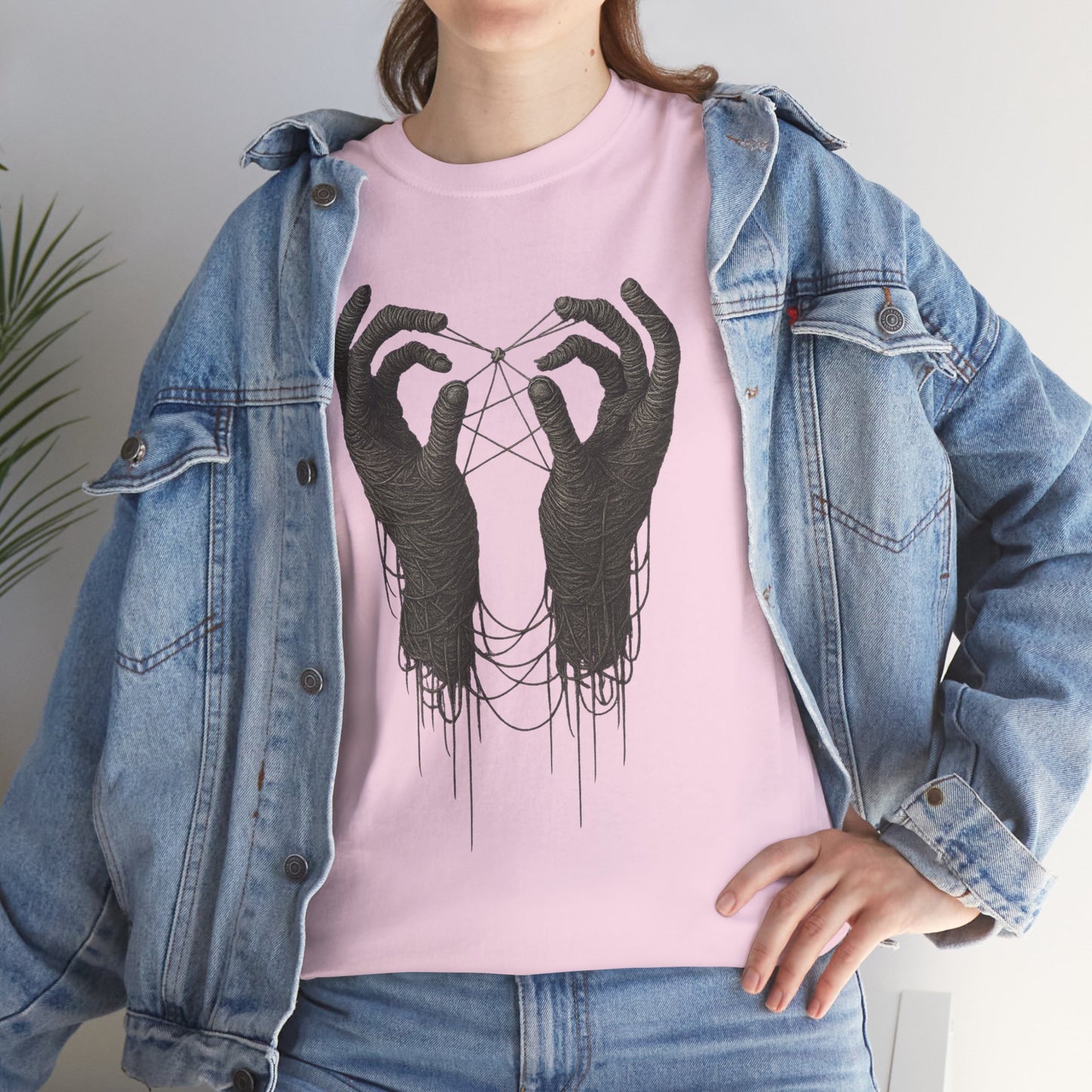 Mystic Thread Hands Unisex Heavy Cotton Tee, Dark Art Graphic T-Shirt, Witchy Aesthetic Shirt, Gothic Casual Wear, Unique Gift for Him or Her